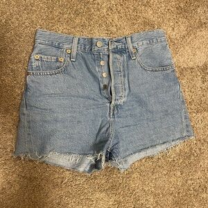 Levi's Light Blue Frayed Hem Jean Shorts